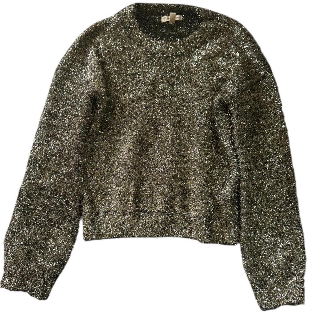 Tucker Tate Metallic Black Gold Shag Sweater teen XL 14/16 fits like womans Sm.